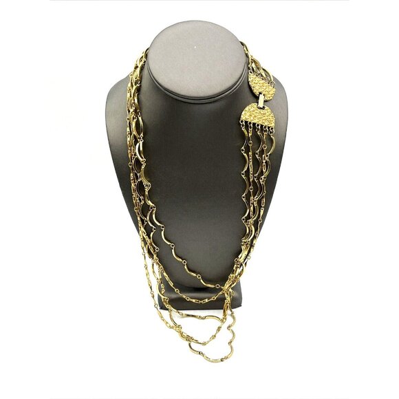Vintage 5 Strand Bar Link Statement Layered Gold Tone Necklace 22" - Picture 7 of 8